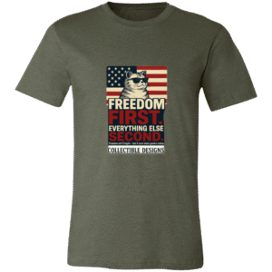 CAT, FLAG, FREEDOM FIRST -3001C Bella + Canvas Unisex Jersey Short-Sleeve T-Shirt